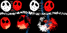 A small comic-like picture, depicting what appears to be a story. White with red, White creates a wall against Red, Red gets angry, red collides with wall, Red and White dissolve.